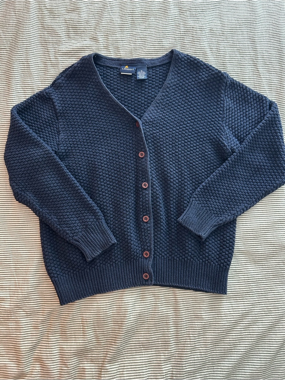 LizSport Navy Pebble-Knit V-Neck Cardigan
